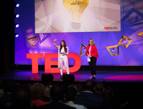 Hosts Bryn Freedman and Kelly Stoetzel speak at TED@UPS